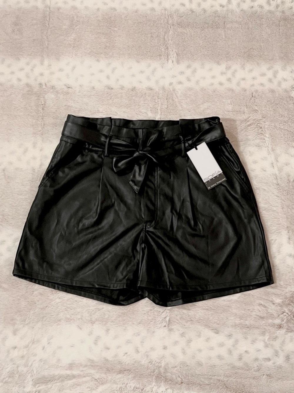 sofia by sofia vergara Black High-Rise Faux Leather Tie-Waist Shorts